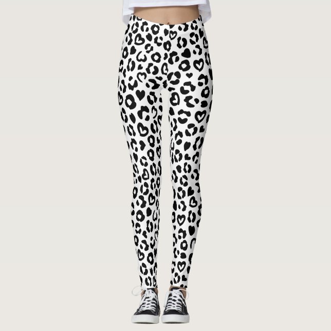 Leggings Motif du coeur du léopard noir (Devant)