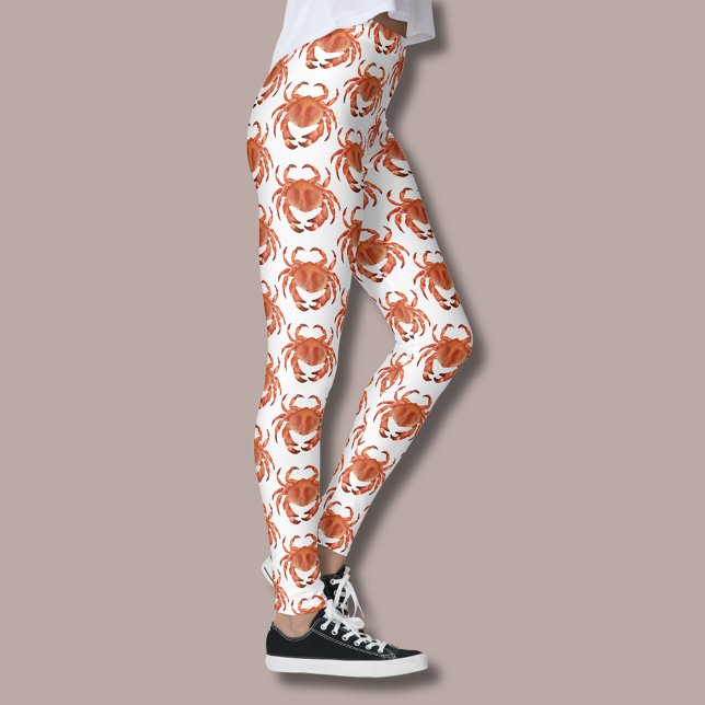 Leggings Motif du crabe côtier (Brown crab coastal crustacean leggings on white)