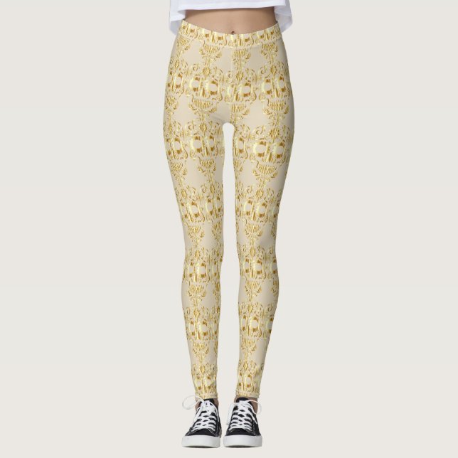 Leggings Motif du crâne à sucre d'or (Devant)