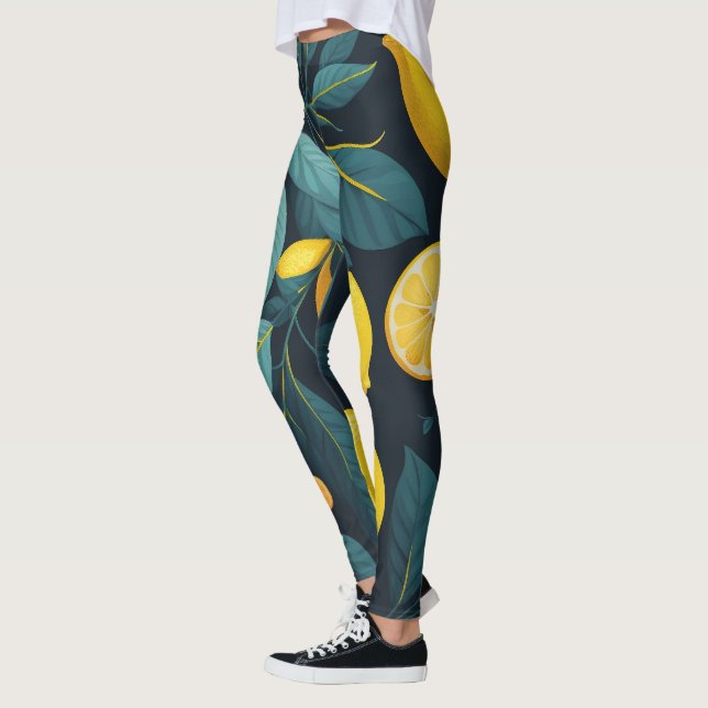 Leggings Motif du jardin de citron. Agrumes tropicaux jaune (Gauche)