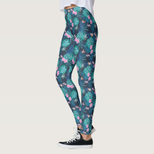 Leggings Motif du Jardin des Fleurs Tropicales Bleues