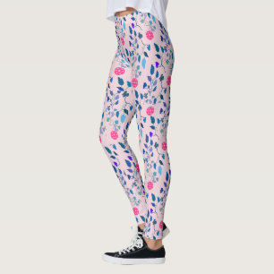 Leggings Motif du joueur de Pickleball rose et bleu Floral