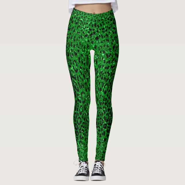 Leggings Motif du léopard de Parties scintillant Emerald Gr (Devant)