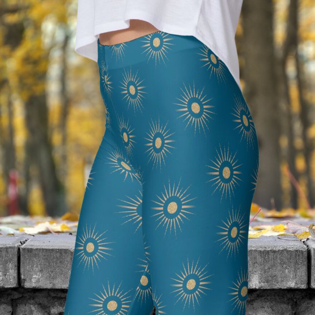 Leggings Motif élégant Blue Sun Burst (Sun Burst on Ocean Blue)