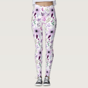 Leggings Motif élégant de fleurs roses et violettes