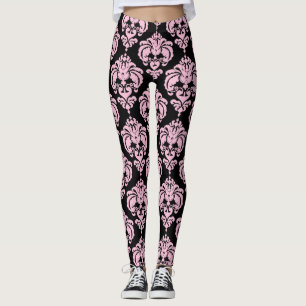 Leggings Motif élégant moderne chic damassé rose et noir