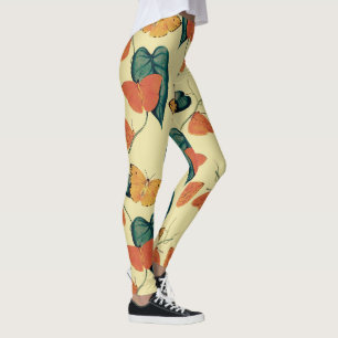Leggings Motif élégant vintage de papillons et de feuilles