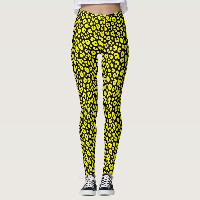 Leggings Motif Empreinte de léopard noir jaune sauvage colo (Devant)