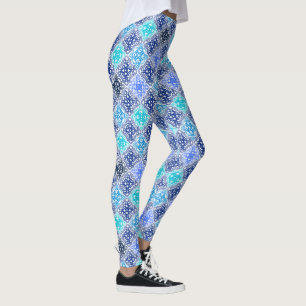 Leggings Motif en carrelage marocain peint en bleu