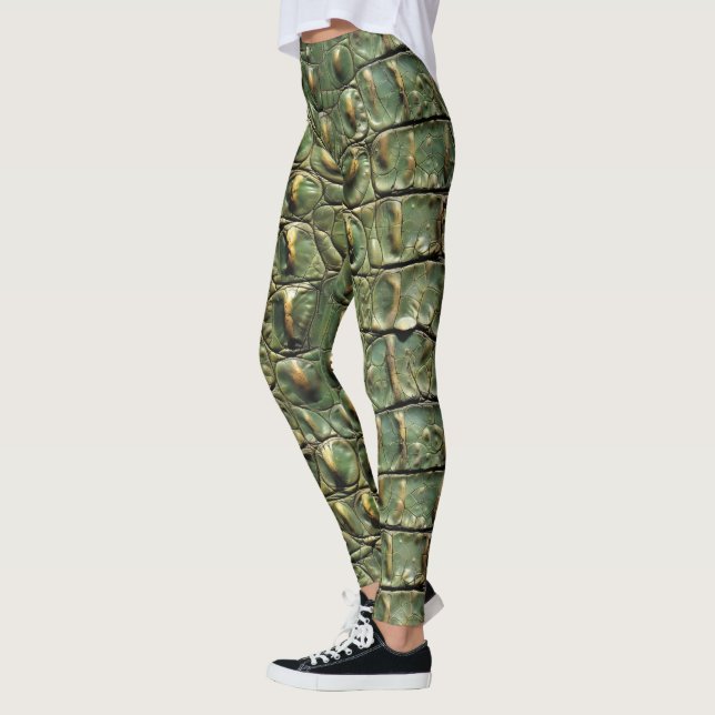 Leggings Motif en cuir crocodile vert (Gauche)