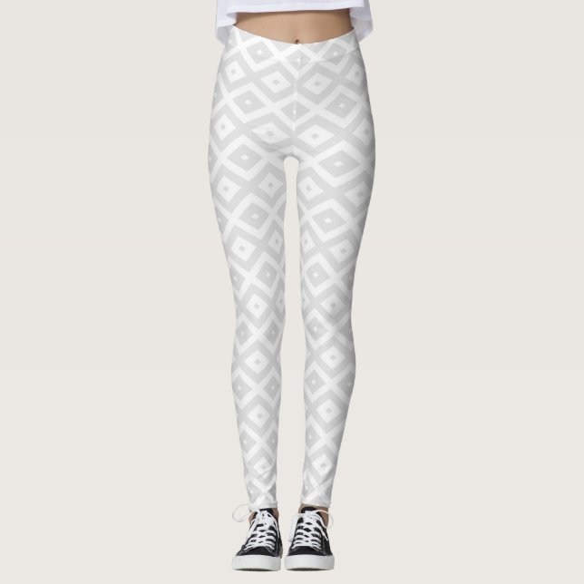 Leggings Motif en diamant gris clair et blanc (Devant)