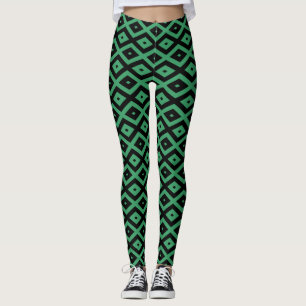 Leggings Motif en diamant vert et noir