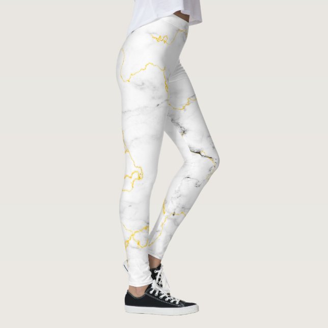 Leggings Motif en marbre blanc gris doré (Droite)