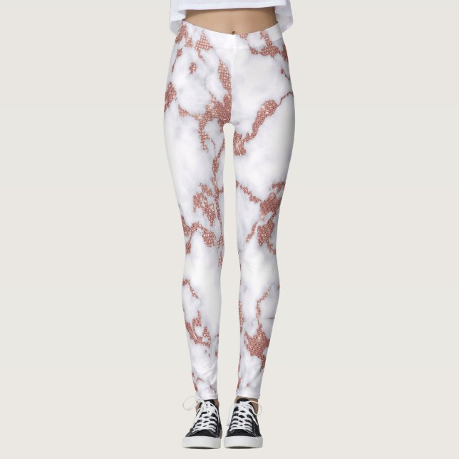 Leggings Motif en marbre de Parties scintillant en or rose  (Devant)