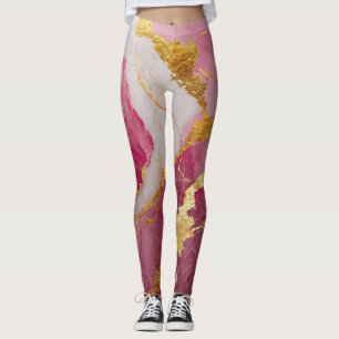 Leggings Motif en marbre rose avec or