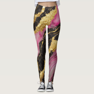 Leggings Motif en marbre rose noir avec or