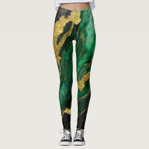 Leggings Motif en marbre vert avec or