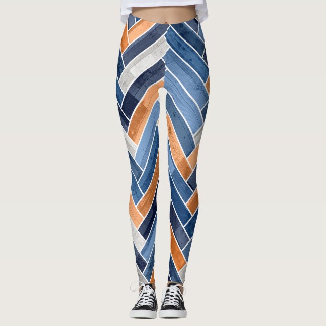 Leggings Motif en squelette dans Navy Blue and Orange (Devant)