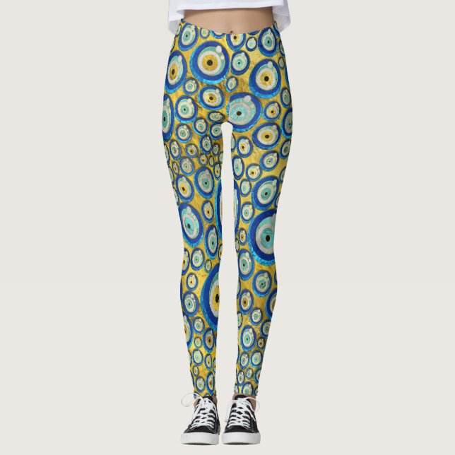 Leggings Motif en verre bleu grec d'amulette d'oeil mauvais (Devant)