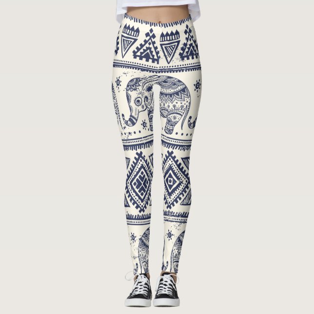 Leggings Motif ethnique de la tribu Aztec des éléphants (Devant)