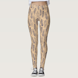 Leggings Motif ethnique d'ensemble de plume