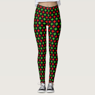 Leggings Motif étoile diamant vert et rouge sur noir