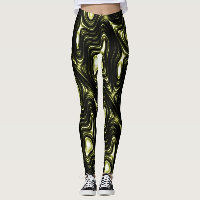 Leggings Motif étranger vert-foncé rougeoyant abstrait (Devant)