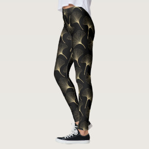 Leggings Motif feuille abstrait noir et or clair