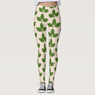 Leggings Motif Feuille de Green Laurel moderne sur l'ivoire