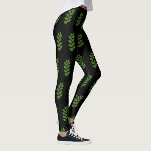 Leggings Motif feuille de laurier vert moderne sur fond noi