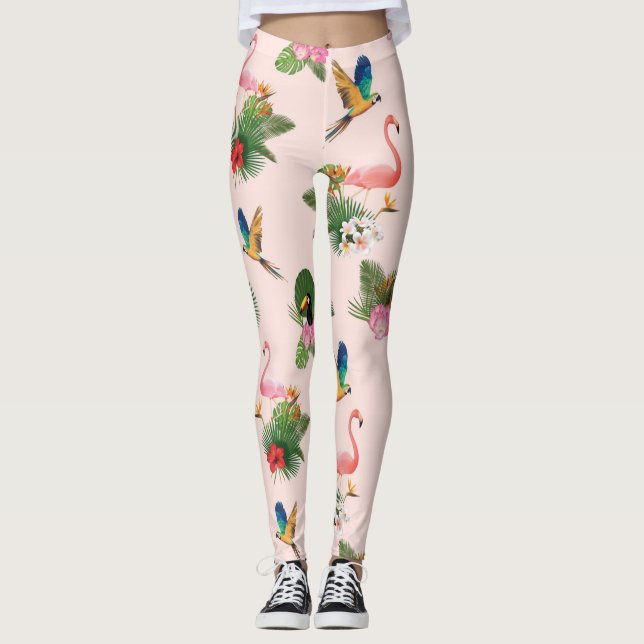 Leggings Motif Feuille d'oiseaux et de palmiers (Devant)