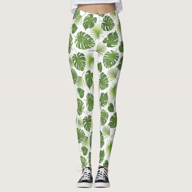 Leggings Motif Feuille élégant Green Tropical (Devant)