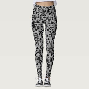 Leggings Motif Feuille tombé noir sur gris