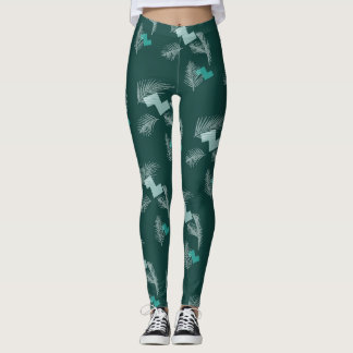 Leggings Motif Feuille tropical vert