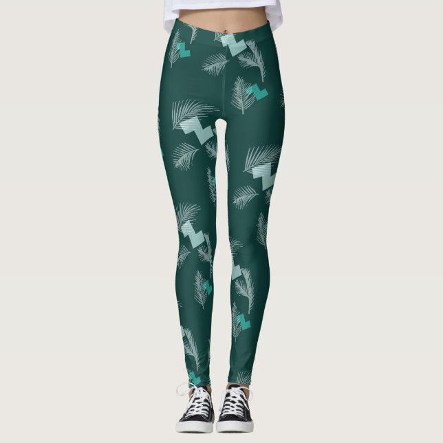 Leggings Motif Feuille tropical vert (Devant)