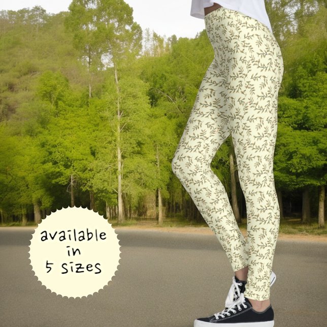 Leggings Motif Feuille Verte Sur Arrière - plan Jaune Paste (side view leggings pattern)