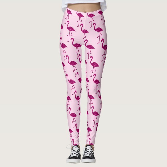 Leggings Motif flamand rose étincelant (Devant)