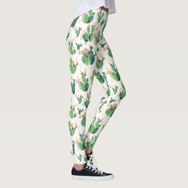 Leggings Motif fleurissant de cactus d'aquarelle mignonne (Droite)