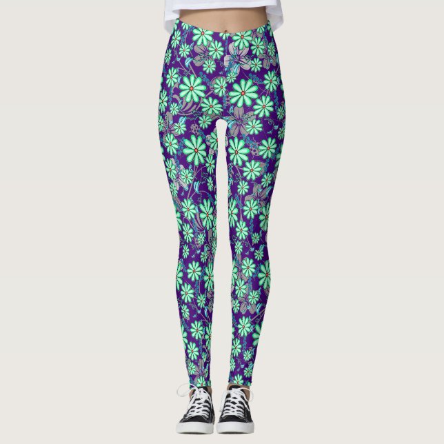 Leggings Motif floral 17.b Fond violet (Devant)