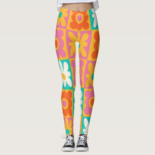 Leggings Motif floral à carreaux groovy rétro des années 70