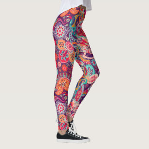 Leggings Motif floral au néon rose de Paisley