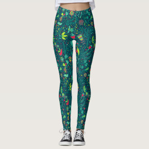 Leggings Motif floral avec les oiseaux 2 de bande dessinée