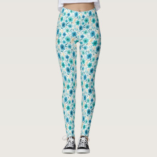 Leggings Motif Floral Bleu Aquarelle Fleur sauvage Élégant