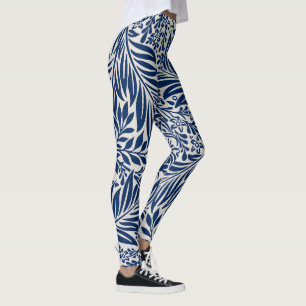 Leggings motif floral bleu avec feuilles et fleurs variées