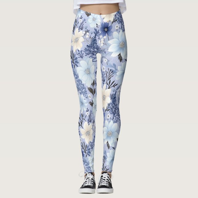 Leggings Motif floral bleu clair (Devant)