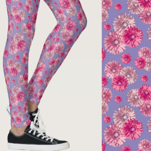 Leggings Motif floral de gerbera rose et bleu