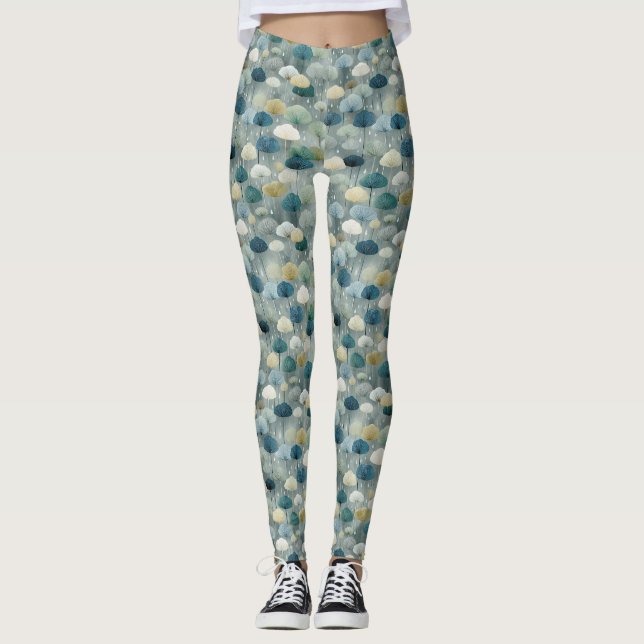 Leggings Motif floral de jardin de pluie serein (1) (Devant)