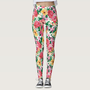 Leggings Motif floral de ketmie tropicale