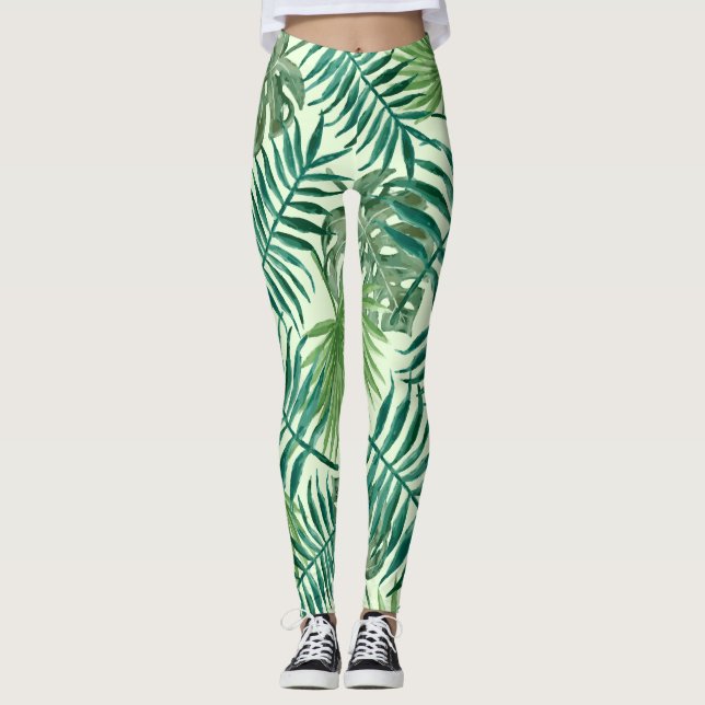 Leggings Motif floral de la feuille de palmes (Devant)