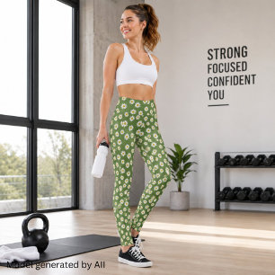 Leggings Motif floral de marguerite boho vert